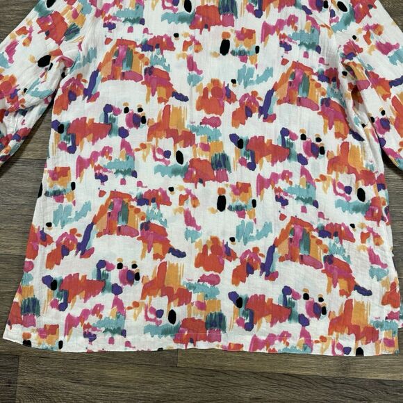John Mark Abstract Floral Button Down Top Stand Wire Collar Tied 3/4 Sleeve Sz L - Picture 11 of 11